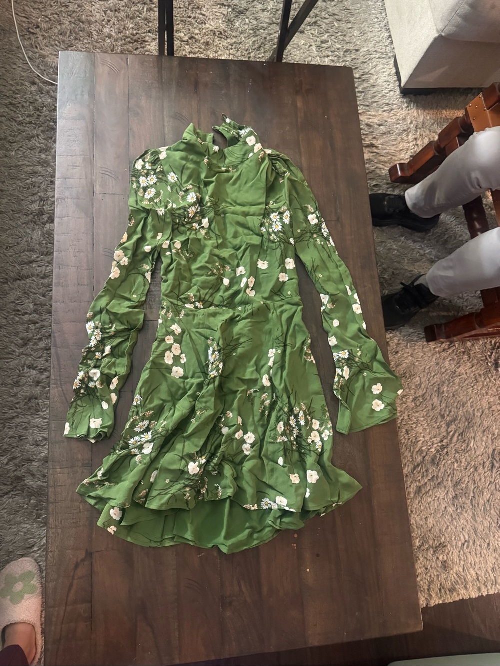 Reformation Green Floral Long-Sleeve Mini Dress